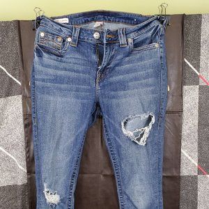 True religion blue Casey mid rise skinny jeans with distress